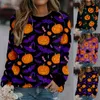 Hoodies femininos senhoras halloween abóbora impressão aconchegante redondo keyhole topos feminino blusa sexy manga longa renda superior coxa alta