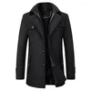 Men's Trench Coats Men Coat Autumn Winter Thermal Classic Solid Color Lapel Slim Fit Overcoat Male Business Leisure Wool Blends