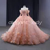 Turuncu Pembe Uzun Kollu Quinceanera Elbiseler Tül Boncuklu Aplike Omuz Kapalı Korse Tatlı 15 Vestido de Quinceanera Rosa