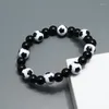 Strand Sport Style Black White Inspirational Resin Football Beads Bracelet For Men Casual Elastic Bracelets Fans Souvenir Gifts