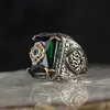 Trouwringen Retro Handgemaakte Turkse Zegelringen Voor Mannen Oud Zilver Kleur Gesneden Eagle Ring Mystic Zirkoon Inlay Punk Motor Biker Ring 231007