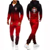 Tute da uomo 2023 Primavera Autunno Calciatore Portogallo Logo Stampa Hip Hop Moda Giacca con cappuccio Pantaloni sportivi Colore sfumato Set alla moda