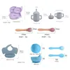 Tasses Vaisselle Ustensiles 3/5/8 PCS Bébé Silicone Ensemble D'alimentation Assiette Ventouse Bol Tasse Bavoirs Cuillère Fourchette Ensembles Antidérapant Vaisselle Vaisselle Plats Sans BPA 231007