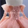 Orange rose à manches longues Quinceanera robes Tulle perlé Applique épaules nues Corset doux 15 vestido de quinceanera rosa