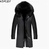 Men's Fur 2023 Winter Collar High Quality Long Leather Jacket Thicken Warm Hooded Parker Liner Coat Male Brand Clothing