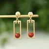 Dangle Earrings Southern Red Agate Elegant Ear Studs Women's Simple Retro Style All-Match Round Beads High-Key Eardrop Temperament Long