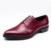 Robe chaussures PJCMG respirant hommes affaires à lacets noir/vin rouge formel en cuir véritable mariage Oxfords bureau