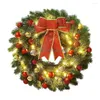 Decorative Flowers Wreaths Christmas Wreath With Led Light Glowing Xmas 30/40Cm Pine Needle Bowknot Festive Garlands For Indoor Drop D Dhrqe