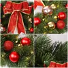 Decorative Flowers Wreaths Christmas Wreath With Led Light Glowing Xmas 30/40Cm Pine Needle Bowknot Festive Garlands For Indoor Drop D Dhrqe