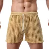 Vêtements de nuit pour hommes Hommes Shorts lâches Sexy Creux Out Résille Sous-vêtements Boxer Cordon Lounge Mâle Housewear Mesh Respirant Plage