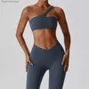 Aktiva uppsättningar nclagen sned en axel yogasträkt som kör fritid sport fitness kvinnor gym träning träning push-up bh pants leggings setl231007