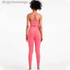 アクティブセットWyplosz Fitness Clothing Top Women's Tracksuit Gym Sportswear Set Yoga Kit Ovalls Seamless Ribbedレギンススポーツブラパンツル231007