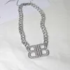 Heavy Industry Advanced Diamond Inlaid Cuban Double B Letter Pendant Necklace Fashion Personality Celebrity Wind Collar Chain