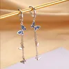 Hoop Earrings Wholesale Fashion Long Tassel Drop For Women Tiny Huggie Cute Butterfly Blue Crystal Elegant Jewelry Accessory