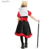 Theme Costume Queen Cosplay Come for Kids Girls Halloween Carnival Party Alice in Wonderland Peach Heart Queen Printed DressesL231007