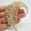 Whole - Pretty Peacock Feathers 18K gold-plated Clear Rhinestone Crystal Brooch Pins2891