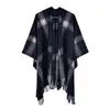 Scarves Womens Plaid Cape with Fringe and Stripes Cashmere Like Cloak Scarf Ponchos 231007