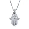 Fashion-Hamsa hand hanger kettingen voor mannen vrouwen Hand van Fatima diamanten ketting Judea Arabische Religieuze Protector sieraden real go2456