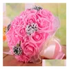 Flores de casamento Beautif Bouquet de casamento nupcial Todos os buquês de flores artesanais Pérolas artificiais rosa com presente 9 cores casamento, festa Dh60R