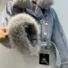 Women's Fur Faux Fur Women Imitation Fox Fur Collar Spliced Denim Coat Thickened Plush Inner Jeans Jacket Short Turn Down Collar Cardigan Belted TopsL231007