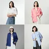 Blusas femininas toyouth mulheres camisas 2023 outono manga longa polo pescoço blusa solta moda cor sólida oversized casual namorado camisa