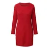 Casual Dresses Elegant Plush Women Autumn Dress Round Neck Long Sleeve Sexy Bodycon Solid Color Slim Mini Robe Femmes