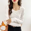 Pulls pour femmes Automne Hiver Épais Chaud T-shirt T-shirt Harajuku Velours À Manches Longues T-shirt Solide Pour Femmes Coréen Casual Slim Y2k Blanc