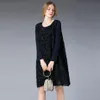 6812# JRY New Spring Fashion Dress Women Long Sleeve Solid Color Chiffon Splice Casual Dress Black Navy Wine Red XL-4XL2619