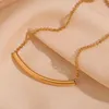 Collane con ciondolo Collana con catena di perline lucide in acciaio inossidabile Collana di moda color oro argento Bijoux squisiti coreani