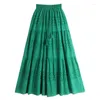 Skirts Pleated Summer For Women 2023 Spring Casual A Line Hollow Out Lace-up Patchwork Flods High Waist Midi Long Female