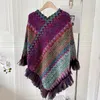 Scarves Fashion striped tassel poncho knitted cotton shawl womens ethnic scarf autumn keep warm travel 65 70cm 231007