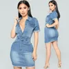 Robe chemise d'été en denim pour femmes, col en v profond, sexy, décontractée, ample, manches courtes, en coton, de styliste, 211y