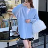 Vestidos casuais estilo francês outono e inverno camisola feminina de comprimento médio vison-como leite huhu malha cardigan design solto cor sólida