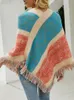 Scarves Autumn and Winter Batwing Sleeves Rainbow Stripe Rain Poncho Womens Fashion Sweater Cloak Brushed Shawl Tassel Corner 231007