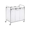 Laundry Bags Chrome Heavy Duty Triple Sorter Basket Cart With Wheels