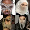 Party Masks Charmiga mousserande masker Kvinnor Rhinestone Face Mask Female Masquerade Dance Party Banket Halloween Masker Face Tillbehörsmycken Q231007