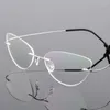 Lunettes de soleil Cadres Cat Eye Lunettes Prescription Lunettes Femmes Sans Monture Ronde Myopie Optique Coréen Titane Alliage Lunettes Cadre Hommes