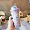 Mugs Reusable Plastic Tumbler With Dome Lids Bubble Rainbow Decor 2-Layer Cups 550ml Plastic Cups With Lids Tumbler With Straw wzpi 231007