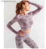 Active Set New Tie Dying Seamless Yoga Set Gym Fitness Två stycke Set Women Clothing Workout High midja Sexig Back Leggings Sportwearl231007