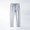 남자 청바지 디자이너 고급 데님 남성 유럽 패션 브랜드 탄성 고급 유행 유행 우유 흰색 회색 슬림 한 작은 직선 다리 긴 바지 Q4DR