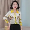 Vintage tryckt siden Satin White Shirts Autumn Winter Women Designer Classic Lapel Casual Button Up Bluses 2023 Office Ladies Long Sleeve Graphic Shirt Runway Tops