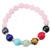 Joya Gift 14SB1037-8MM braccialetto di perline di quarzo rosa naturale 7 Chakra pietra preziosa cristallo guarigione Reiki braccialetto di gioielli da donna Shippi257R