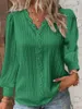 Damesblouses Shirts Elegante blouse Effen overhemd Kant Herfst Lange mouw V-hals Paneel Pullover Top Office Lady SXL