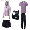 Actieve sets Plus size dames sneldrogende 5-delige set yoga jassen+bh+t-shirt+shorts+broek fitness gympakken sets workout sport hardloopkledingL231007