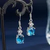 Kolczyki Dangle Fashion Blue Crystal Topaz Aquamaryna szlachetne kamienie cyrkon Diamonds Drop for Women White Gold Srebrny kolor Brincos Biżuteria