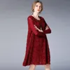 6812# JRY New Spring Fashion Dress Women Long Sleeve Solid Color Chiffon Splice Casual Dress Black Navy Wine Red XL-4XL305u