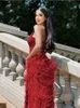 Feather Beading Evening Dresses Spaghetti V Neck Bodice Prom Party Gown Side Split Criss Cross Strap Back Celebrity Dress 326 326