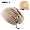 WEOOAR réglable doublé de Satin Bonnet pour femmes hommes soie Satin chapeau cheveux nuit pour dormir casquette coton Bonnet capuche MZ226 220124278i