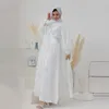 Ethnic Clothing Dubai White Organza Embroidery Cardigan For Women Fashion Party Dress Muslim Islamic Open Front Abaya Gown