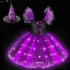 Theme Costume Halloween Girls Witch Dress Princess LED Light Up Dress for Girls Party Toddler Kids Pumpkin Come Carnival Evening DressesL231007